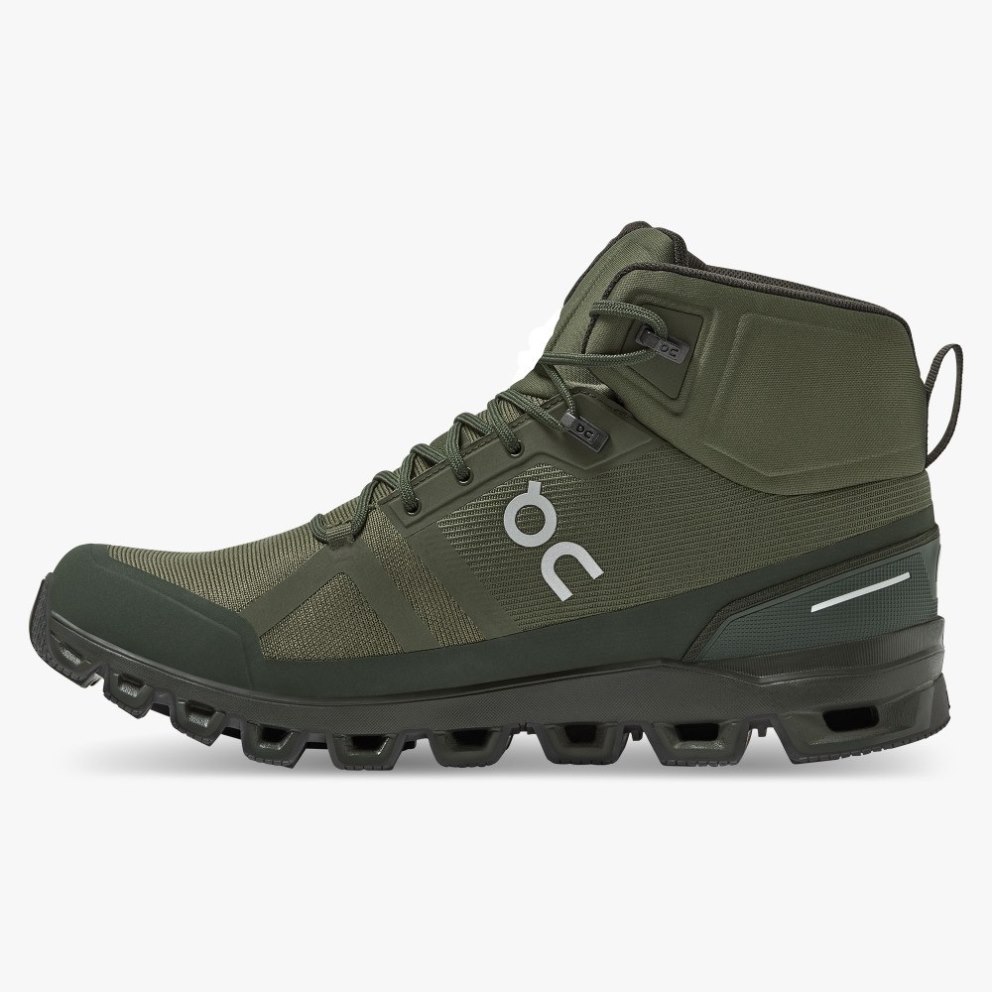 On Cloudrock Waterproof Men's Hiking Boots Olive | CTD024-CA