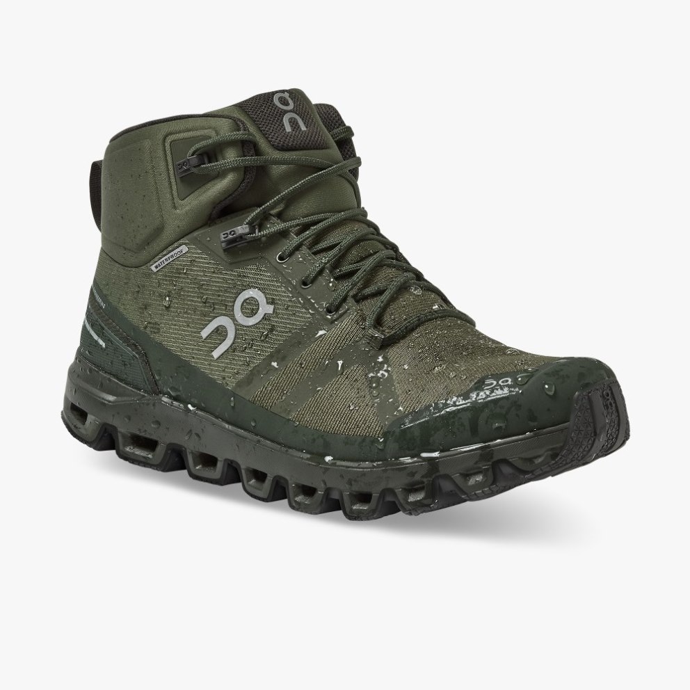 On Cloudrock Waterproof Men's Hiking Boots Olive | CTD024-CA