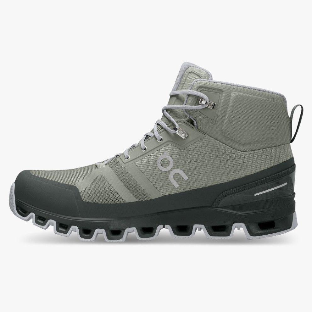 On Cloudrock Waterproof Men's Hiking Boots Olive | UBL690-CA