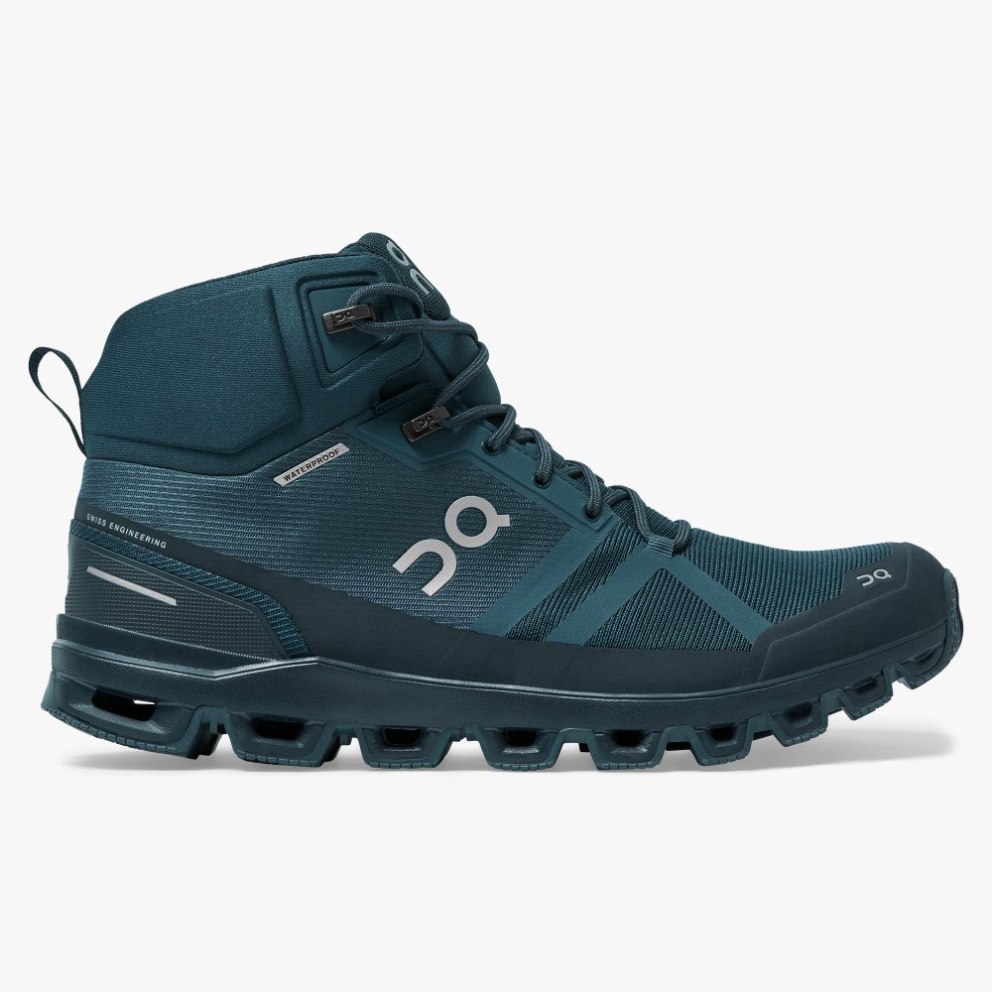 On Cloudrock Waterproof Men\'s Hiking Boots Turquoise | YFZ817-CA