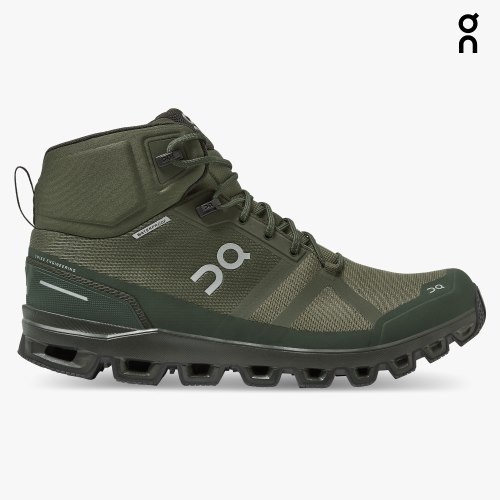 On Cloudrock Waterproof Men's Hiking Boots Olive | CTD024-CA